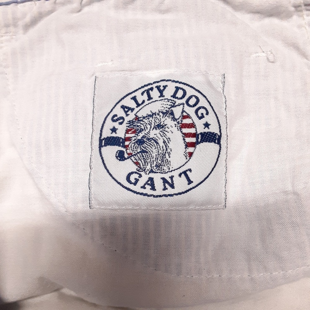 Vintage Gant Salty Dog Mens Drawstring Bermuda Shorts M Blue Pleated Stripes - Picture 4 of 9